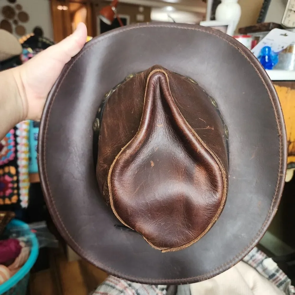 Vintage Henschel Brown Leather Cowboy Hat  Size Small With Hat Band